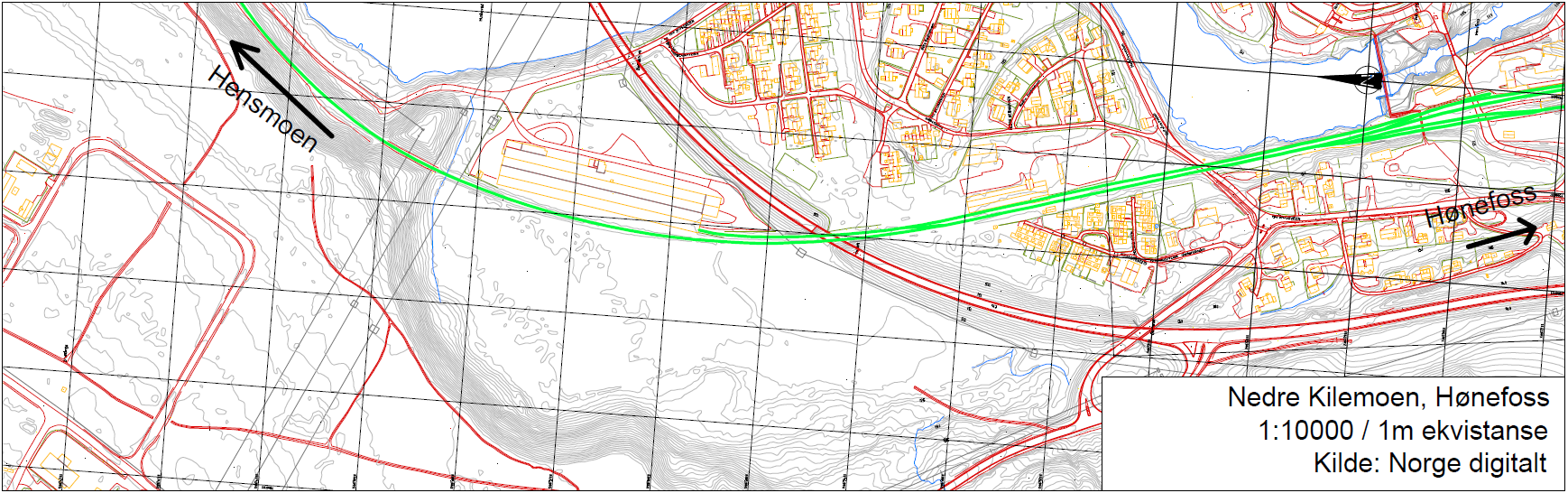 3.2 Alternativ 2 Nedre Kilemoen Området ligger ca. 3 kilometer nord for Hønefoss stasjon langs Randsfjordbanen som ikke er elektrifisert.