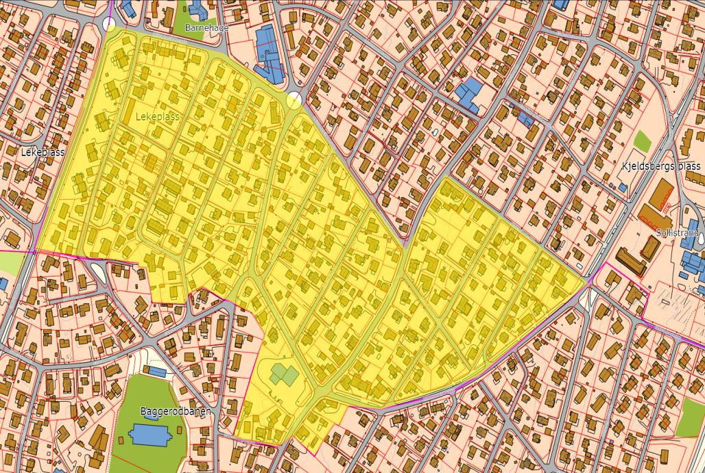 Anbefalt regulering mellom Lillås Sentrum (merket område går fra Sentrum til Lillås krets): Reguleringen vil utgjøre ca. 6 elever i snitt pr. år, jf. oppdaterte tall fra folkeregisteret 01.01.16.