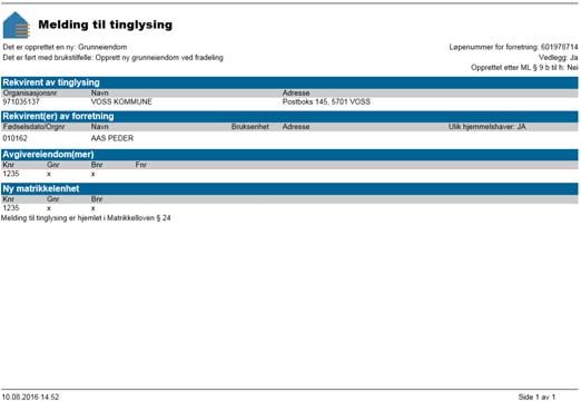 Melding til tinglysing ml 24 og mf 8 forts.