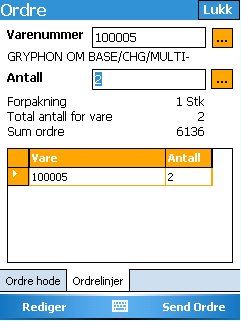 5.2 Ordrelinjer Når ordrehodet er registrert, skal linjene registreres.