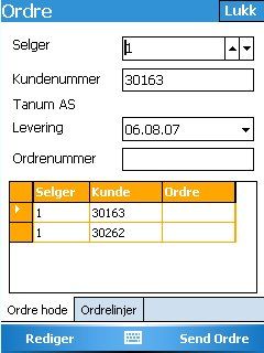 5.0 Ordre Ordreregistrering er en viktig del av Tumam Data Collection. Den er spesielt godt egnet ved messesalg eller salg fra showroom. 5.1 Ordrehode Man kan ha flere ordre på terminalen samtidig.