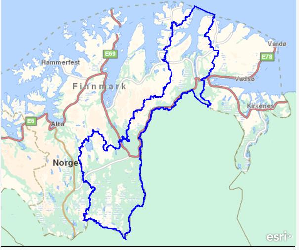 Sak 13/12 Fig 1. Kart over Tana vannområde på norsk side av riksgrensen. Vannområdet er del av et internasjonalt vannområde, som også omfatter arealer i Finland.