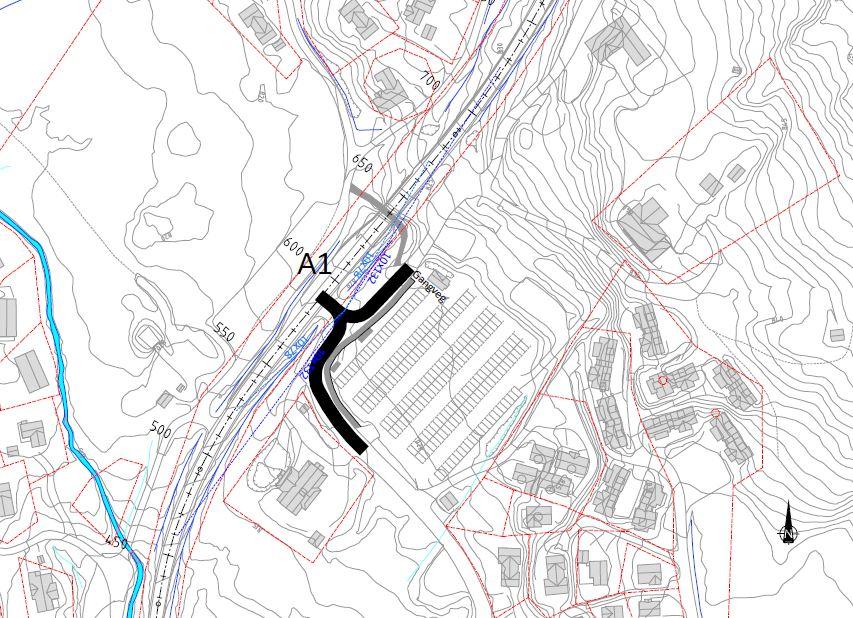 Side 9 av 16 Alternativ A1 eksisterende kryss Eksisterende kryss med passeringslomme. Krysset fungerer stort sett greit i dag.