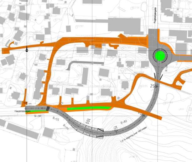 2.1.3 Ny veglenke ved kirkeparken Tunnelalternativet sett mot vest Det er vurdert å legge en ny veg mellom Havrenesvegen og Markegata for å avlaste eksisterende kommunale veg.