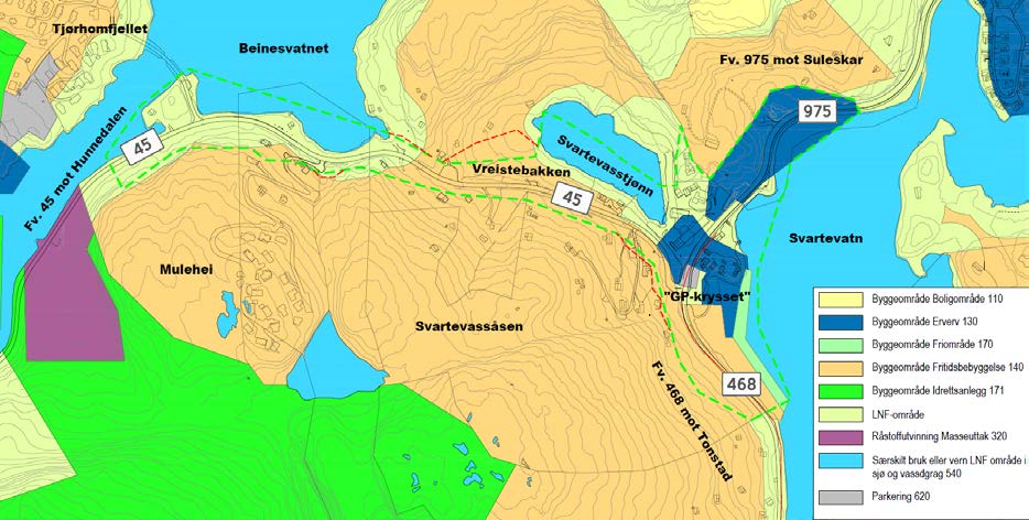 3.2.3 Kommunedelplan Kommunedelplan for Sinnes/Tjørhom-Gravatn, godkjent 2008: Figur 3-1, utsnitt kommunedelplan for Sinnes/Tjørhom - Gravatn Berørt planområde er