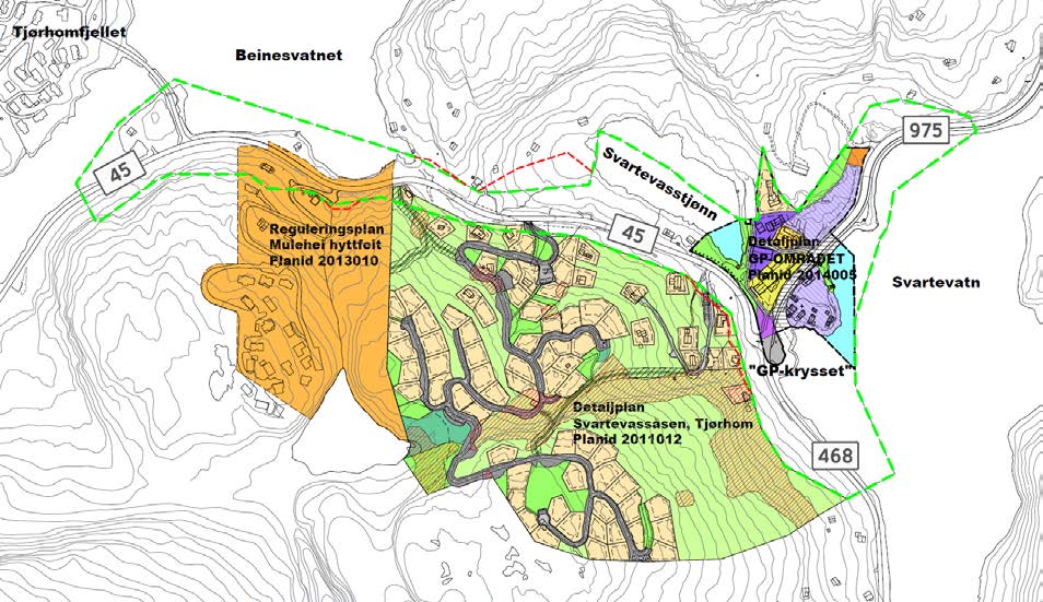 3.4 Reguleringsplaner under utarbeidelse Figur 3-3, reguleringsplaner under utarbeidelse. Mulehei hyttefelt, planid 2013010. (Hyttefelt sørvest for planområdet, endring av plankart og bestemmelser.