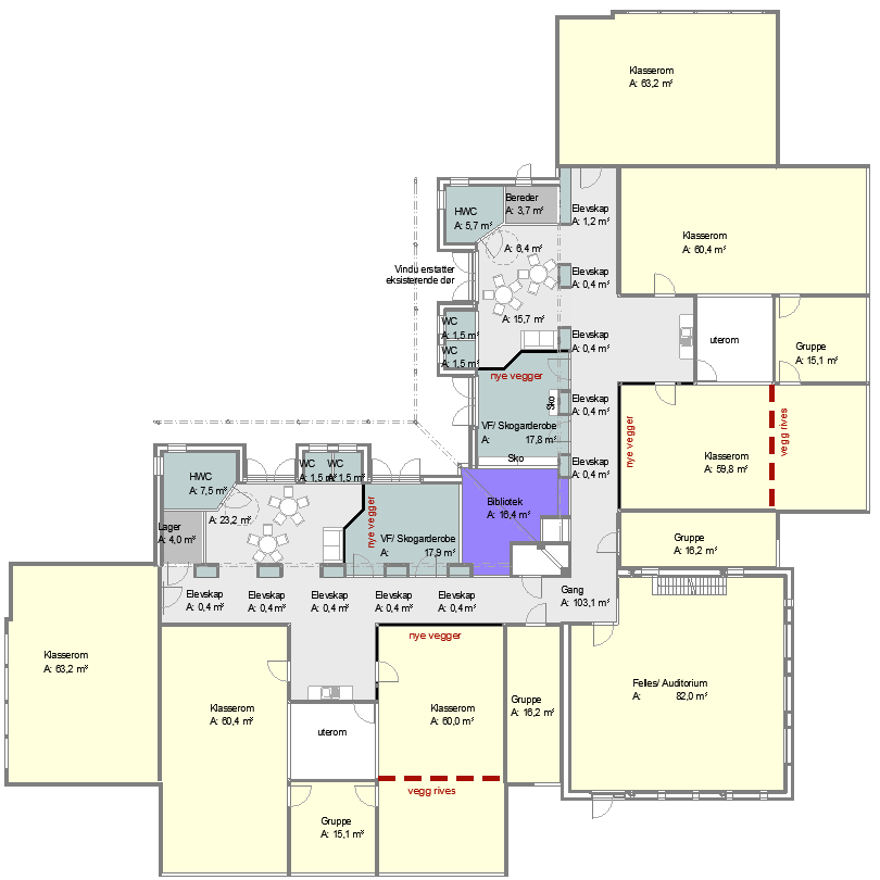 En stor ungdomsskole med 870 elever har et behov for utomhusareal på 29.250 m2. Det betyr at Med ny skolebygg er det et tilgjengelig uteareal på egen tomt på kun 13.470 m2.