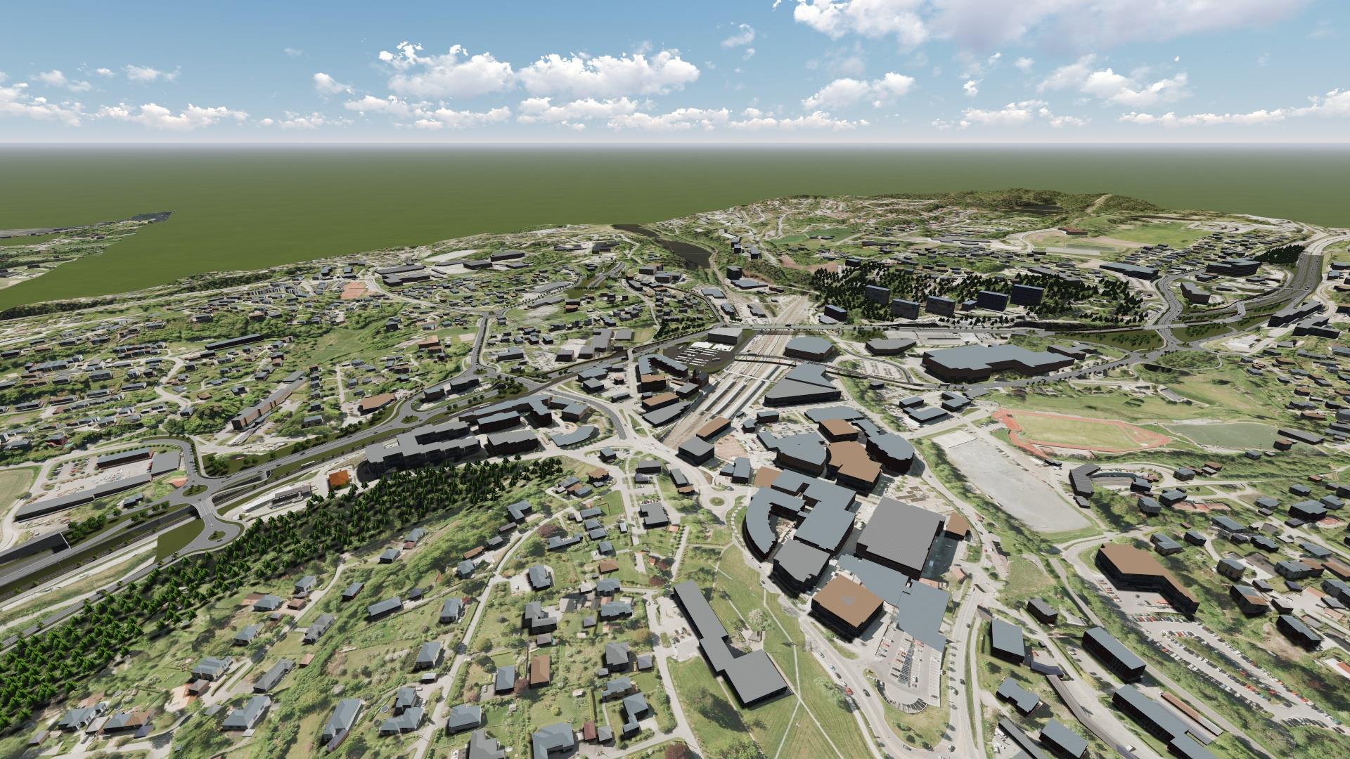 Kommunedelplan E18 Slependen-Drengsrud Temarapport lokal og regional utvikling Figur 5-9: 3D-modell, alternativ 1.B og 3.C i Asker sentrum.