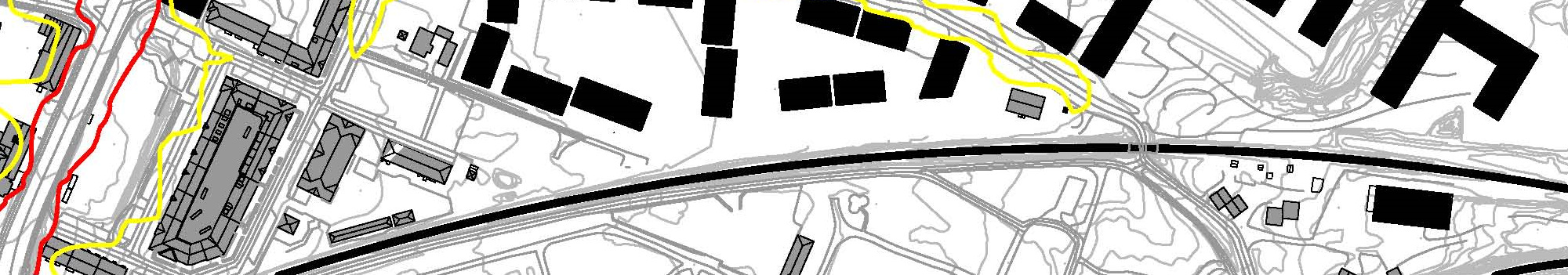 N Figur 6 Vegtrafikkstøy alternativ A; full turproduksjon år 2015 Alternativ A med et framtidig utbyggingsalternativ viser ny kvartalsstruktur både nord og sør for en omlagt Stjørdalsvei.