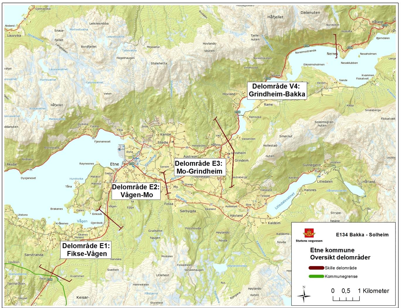 Fig. 2.2 Delområder i Etne 2.2 Første siling Første siling tar utgangspunkt i alle kjente løsninger som har vært lansert.