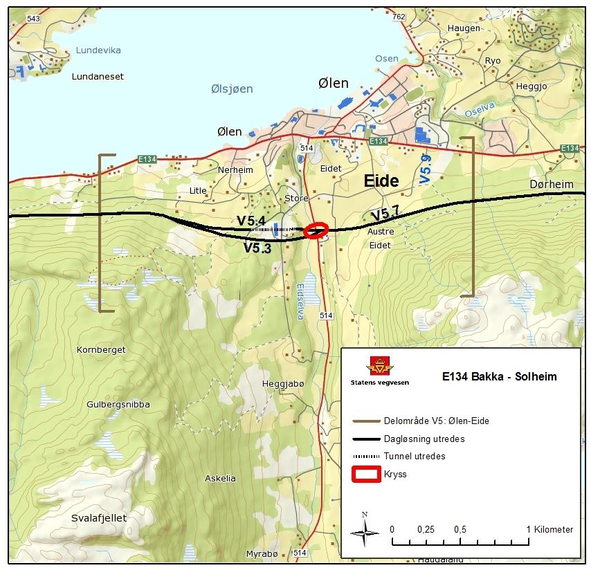 Fig. 3.10 Anbefalte alternativer videre til konsekvensutredning for delområde V5 Ølen - Eide 3.6 