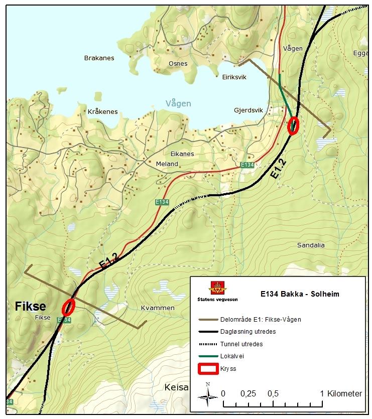 Fig. 4.2 Anbefalte alternativer videre til konsekvensutredning for delområde E1 Fikse Vågen 4.