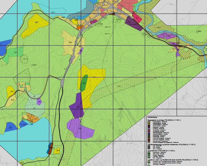 Figur 4.3 Utdrag av kommunedelplan for Etnesjøen 4.2.1 Konklusjon etter første siling I delområdet er det identifisert 5 ulike alternativer / varianter, se figur 4.4. Alternativ E2.1, E2.2, E2.