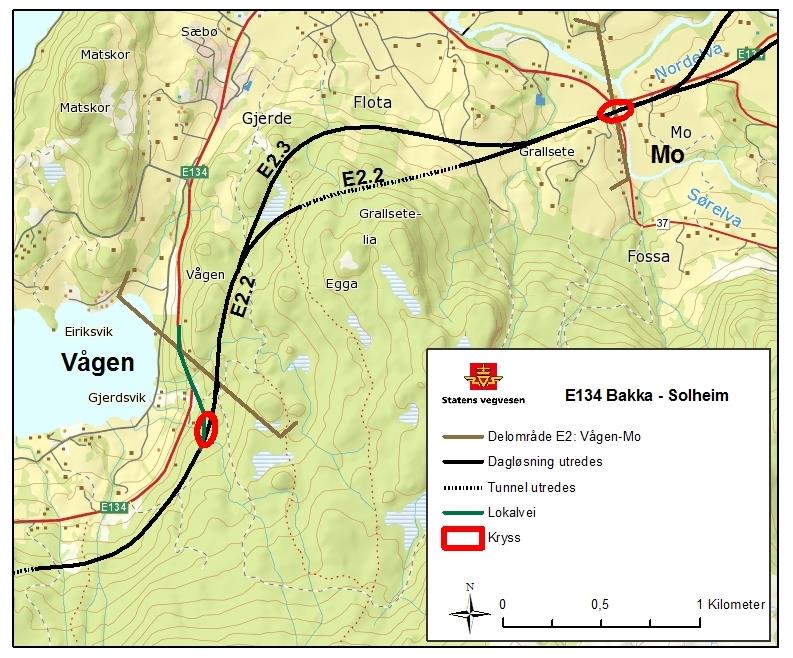 Fig. 4.5 Anbefalte alternativer videre til konsekvensutredning for delområde E2 Vågen Mo 4.