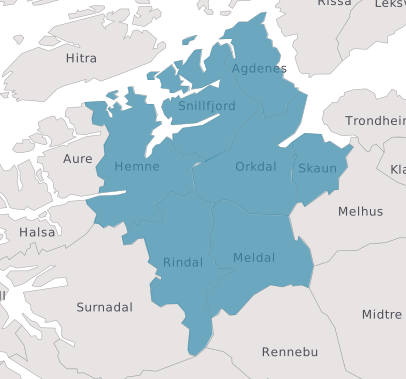 Hemne, Orkdal, Agdenes, Skaun, Meldal og Rindal Folketall i den nye kommunen vil bli nesten 32.000. En slagkraftig kommune med innlandspreg, sterkt næringsliv og sterke innslag av kyst og landbruk.