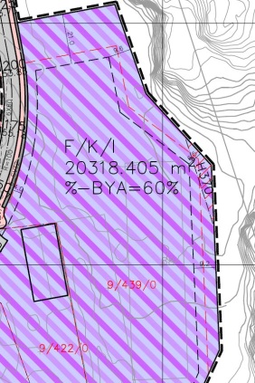 Viser utvidelse av plangrense ut i LNF. Utvidelse av planområdet. Rød linje er eiendomsgrense og eksisterende plangrense for Plan 335.