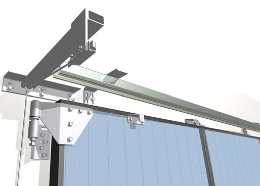 1.2.5 Beslag Robust og stabil konstruksjon laget av galvanisert stål og anodisert aluminium. Utformet for enkel bevegelse av foldeporten og lang levetid. 1.2.5.3 Vegghengsel Den midtre og nedre vegghengselen er laget av galvanisert stål og anodisert aluminium.