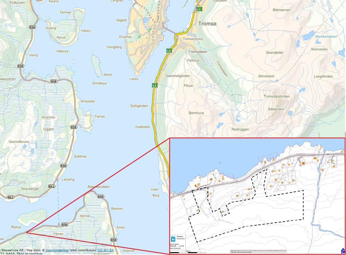 02 Planfakta Planområdets plassering i Tromsø. Se også vedlegg 1.