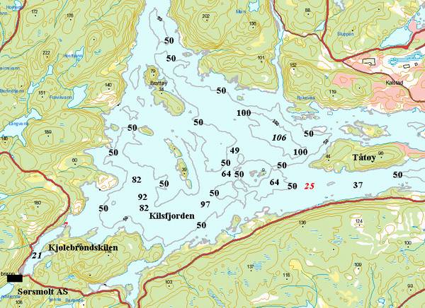 Hydrografi og vannkjemi i Kjølebrøndskilen er undersøkt og beskrevet flere ganger i løpet av 1990- tallet.