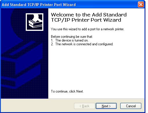 10. I veiviseren Legg til standard TCP/IP-skriverport