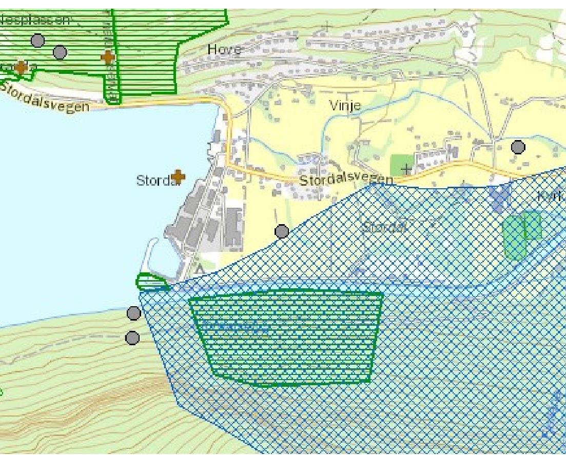 Kartutsnitt fra: http://kart.naturbase.no/ Det er satt på tema for artsdata, naturtyper og verneplan for vassdrag.