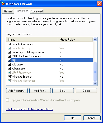 Etter installasjon Brannmur på server Når du velger serverinstallasjon, vil systemet automatisk åpne en port for SQL Server i Windowsbrannmuren, dersom denne benyttes.