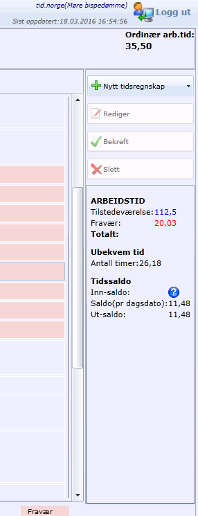 - Klikke i de hvite feltene og justere tiden. Eller: - Klikke på det grønne pluss-tegnet (i kolonnen Arbeidstid) og skrive inn tidspunkt for når du arbeidet. Det vil da komme opp et blått pluss-tall.