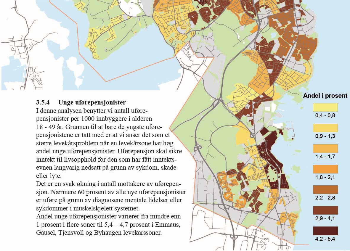 3.5.4 Unge uførepensjonister I denne analysen benytter vi antall uførepensjonister per 1000 innbyggere i alderen 18-49 år.