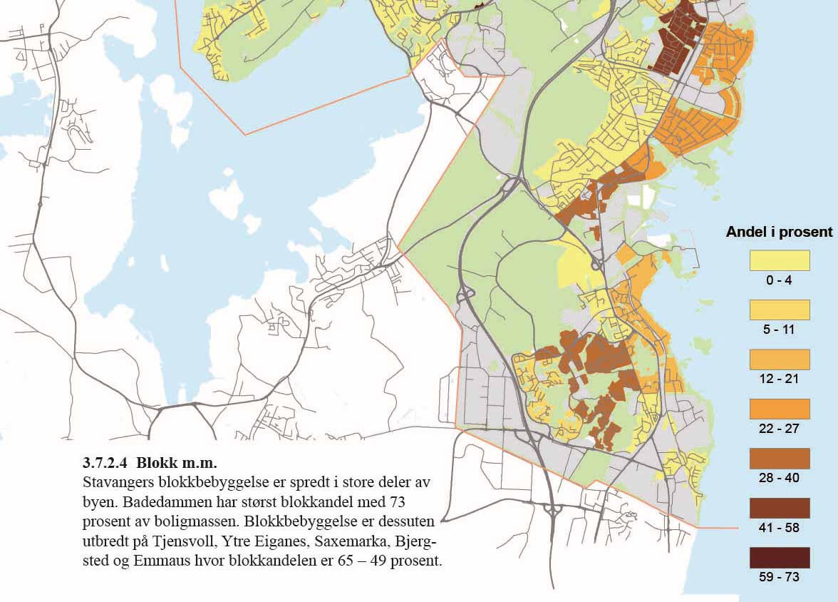 3.7.2.4 Blokk m.m. Stavangers blokkbebyggelse er spredt i store deler av byen.