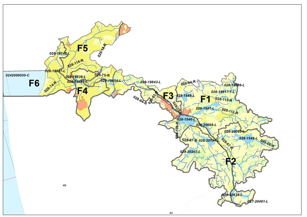 Figur 4: Nåværende inndeling av Figgjovassdraget i vannområde Jæren 6 delområder. Tiltaksfasen for pilotfasen går fra 2010 til 2015 og er derfor fosatt pågående.