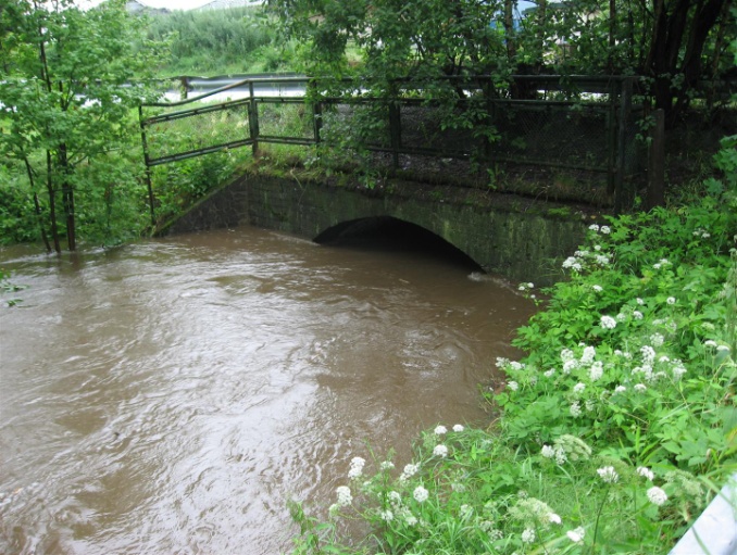 Kulvert Gamle Riksvei Flom 2007 Kulverten under Gamle riksveg, pel 2820, kan være noe sårbar for tilstopping.