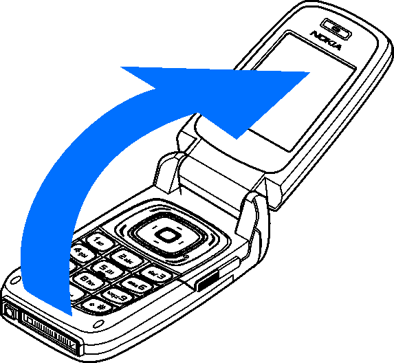 1. Komme i gang Åpne flippen Når du åpner flippen på telefonen, åpnes den i en 155 graders vinkel. Ikke forsøk å åpne flippen mer enn det.