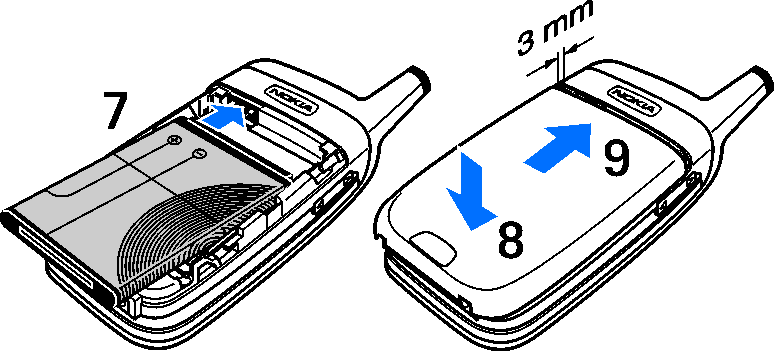 Hvis du vil fjerne bakdekselet på telefonen, trykker du på utløserknappen (1), og skyver bakdekselet av telefonen (2). Fjern batteriet som vist(3). Løs ut SIM-kortholderen (4).