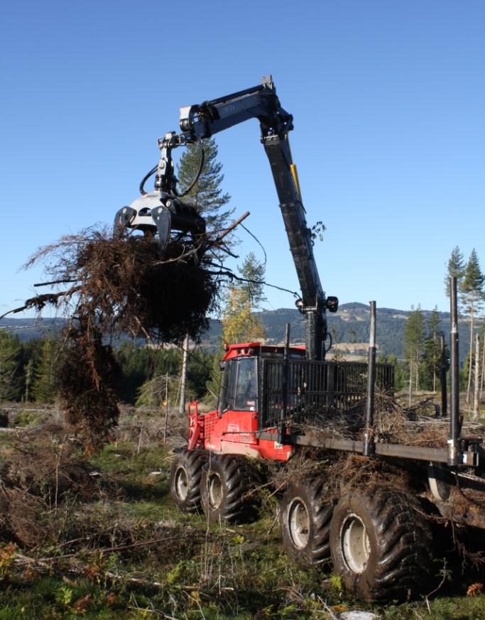 Biomasseutbytte ved praktisk grothøsting > Vanlig praksis i Norge er at greiner og topper samles i hauger under hogsten, og høstes etter noen måneder.