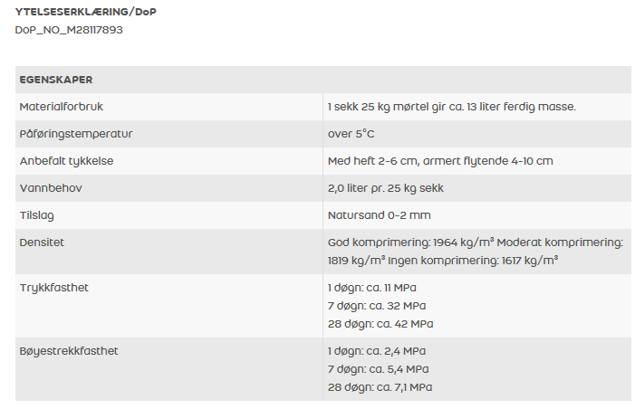 Ytelseserklæringer- dokumentasjon av egenskaper