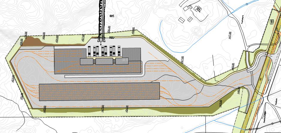 Figur 2: Illustrasjonsplan med mulig løsning av verksted og depot 4.