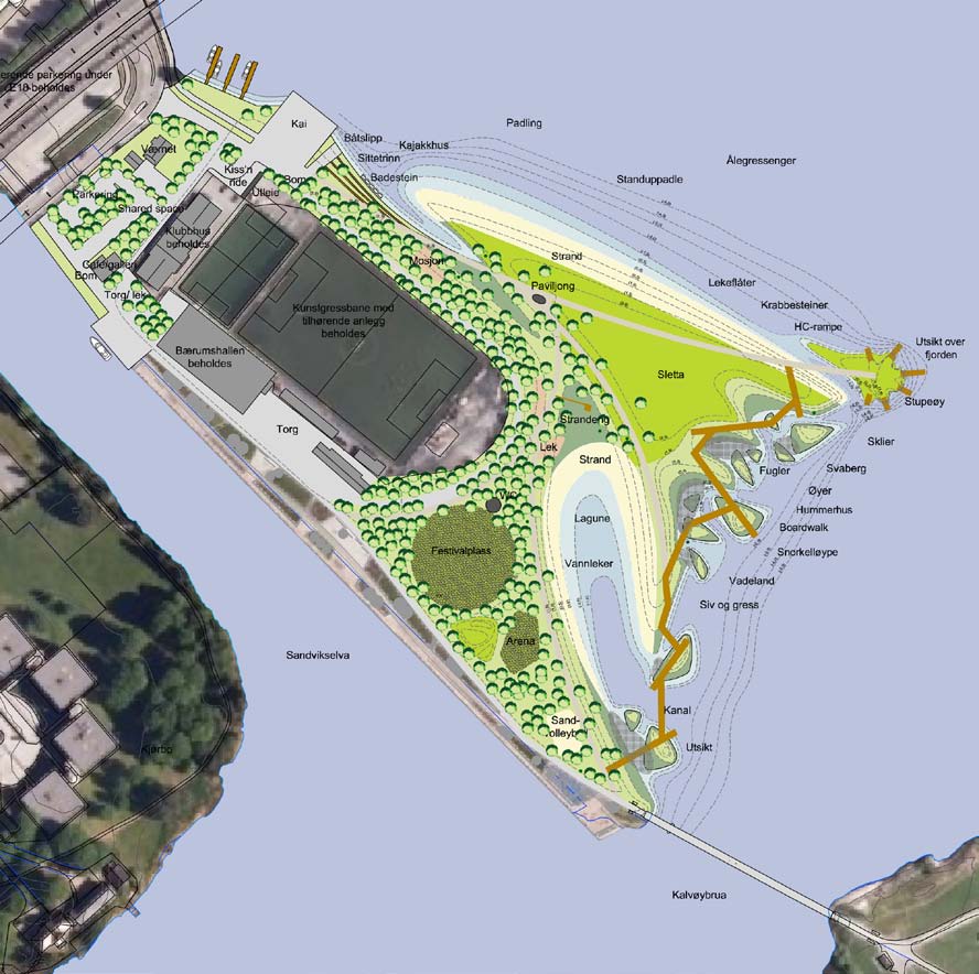 SWECO AS Forslaget er et interessant forsøk på en konsekvent «økologisk» park med vekt på møtet med sjøen.