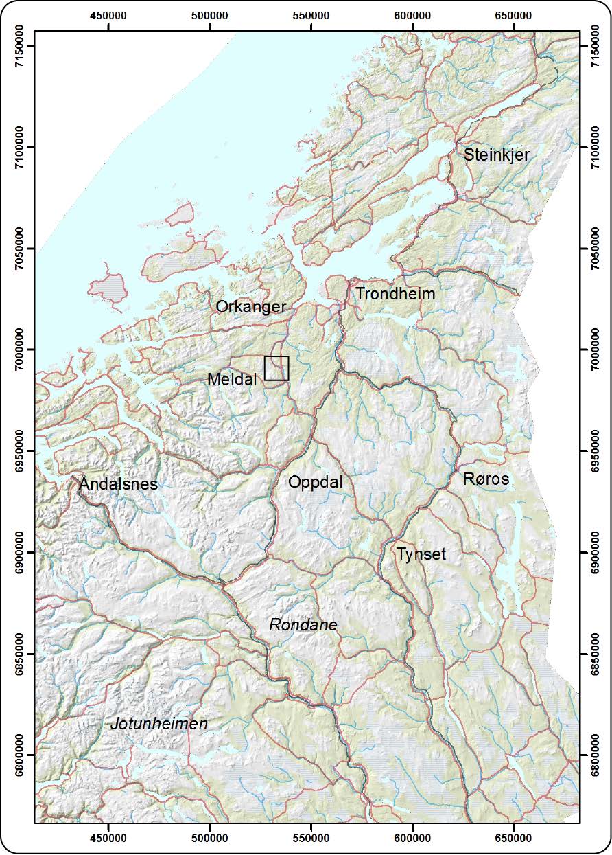 1. Innledning I forbindelse med kvartærgeologisk kartlegging innenfor kartblad 1521 III Løkken (M 1:50 000) gjennomførte NGU i 2008 georadarmålinger ved Storås og Meldal i Meldal kommune,