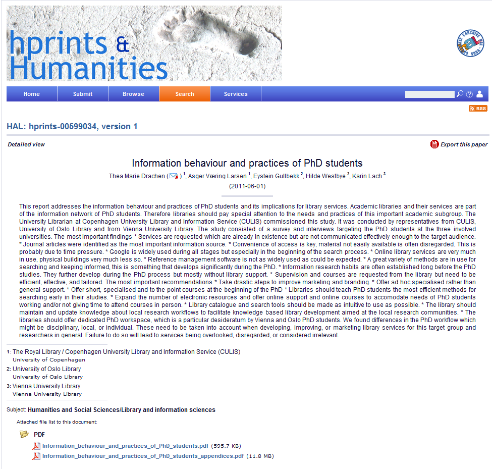 Information behaviour of PhD-students (2009-11) Wien, København