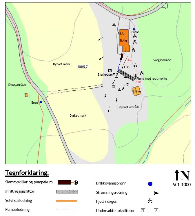 Kart over undersøkte område Inntegning av avløpsanlegg Infiltrasjonsfilter skal lokaliseres som anvist på kartet