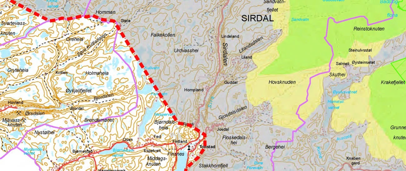 Figur 29. Utsnitt fra plankart, Utkast regionalplanen for Setesdal Vesthei og Setesdal Austhei 2011 pr.12.mai 2011.