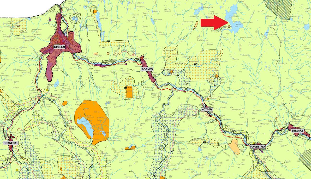 eksisterende sti - gbnr 214/3/2 - gbnr 214/3/5 - gbnr 214/3/4 - Midtre Gauldal kommune 10 S Dispensasjonsbehandling - oppgrusing av eksisterende sti - fra kommuneplanens arealdel - gbnr 214/3/2,