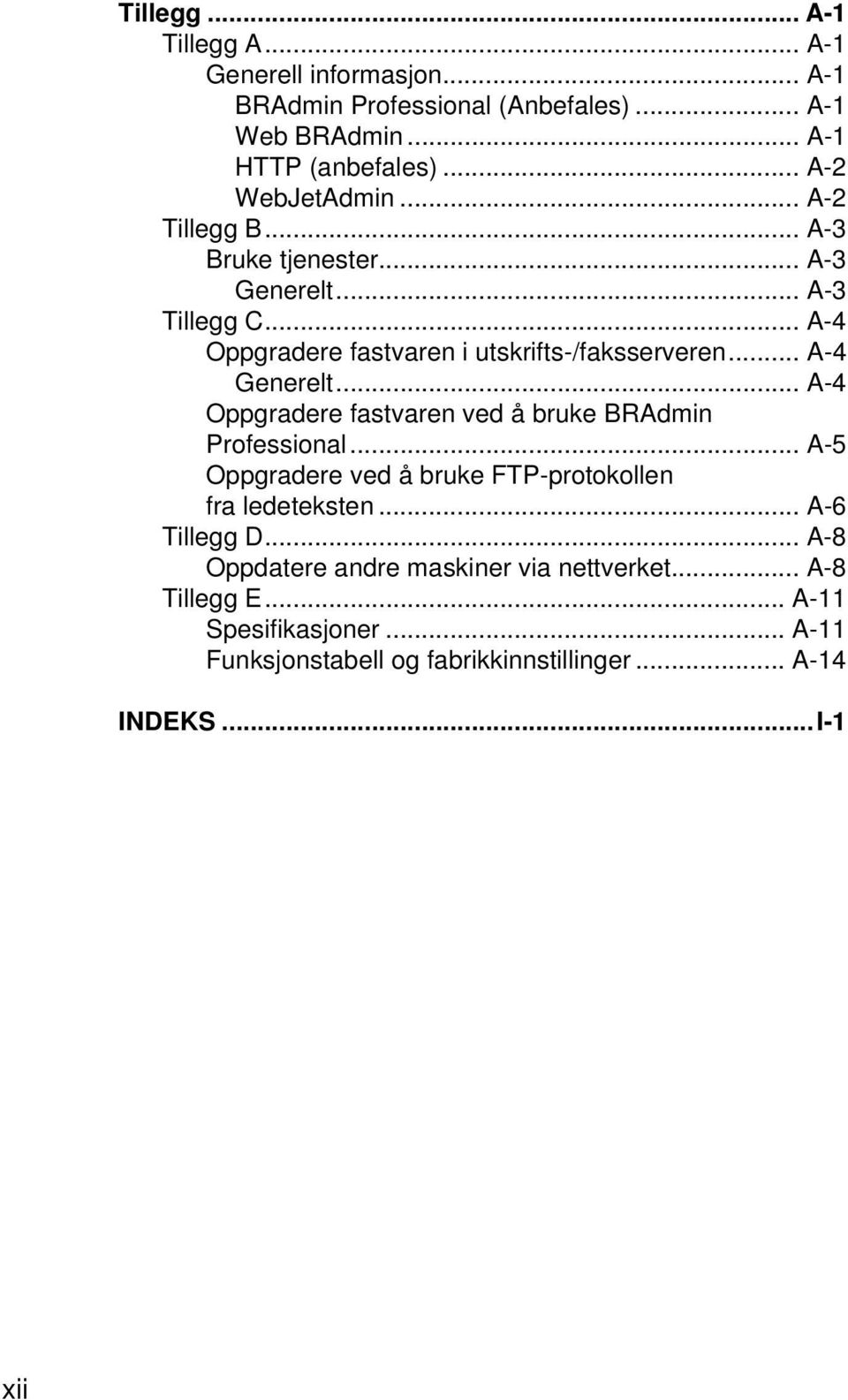 .. A-4 Generelt... A-4 Oppgradere fastvaren ved å bruke BRAdmin Professional... A-5 Oppgradere ved å bruke FTP-protokollen fra ledeteksten.