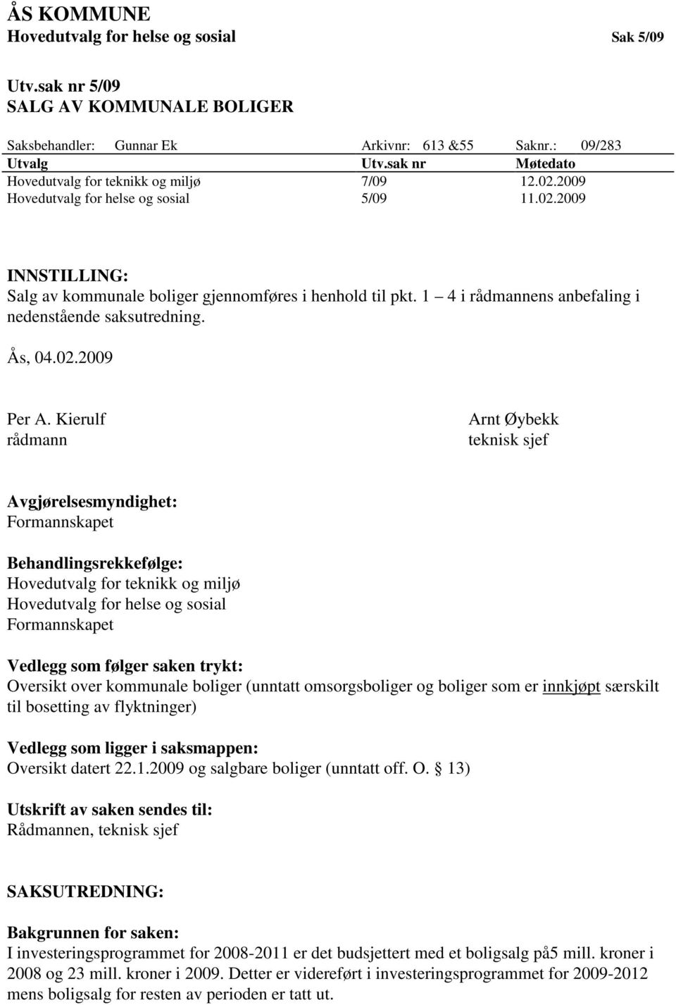 1 4 i rådmannens anbefaling i nedenstående saksutredning. Ås, 04.02.2009 Per A.