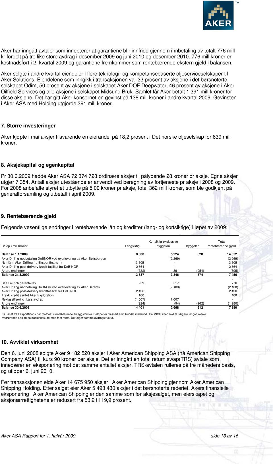 Aker solgte i andre kvartal eiendeler i flere teknologi- og kompetansebaserte oljeserviceselskaper til Aker Solutions.