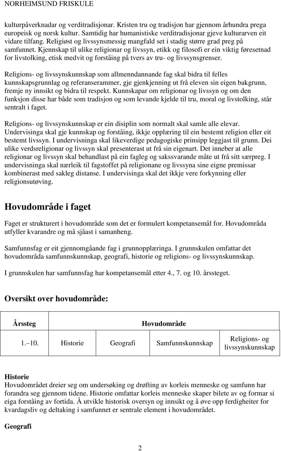 Kjennskap til ulike religionar og livssyn, etikk og filosofi er ein viktig føresetnad for livstolking, etisk medvit og forståing på tvers av tru- og livssynsgrenser.