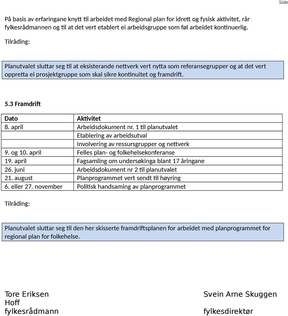 april Arbeidsdokument nr. 1 til planutvalet Etablering av arbeidsutval Involvering av ressursgrupper og nettverk 9. og 10. april Felles plan- og folkehelsekonferanse 19.