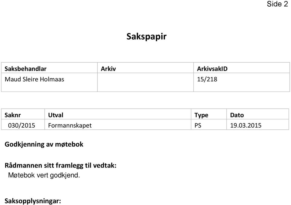 Formannskapet PS 19.03.