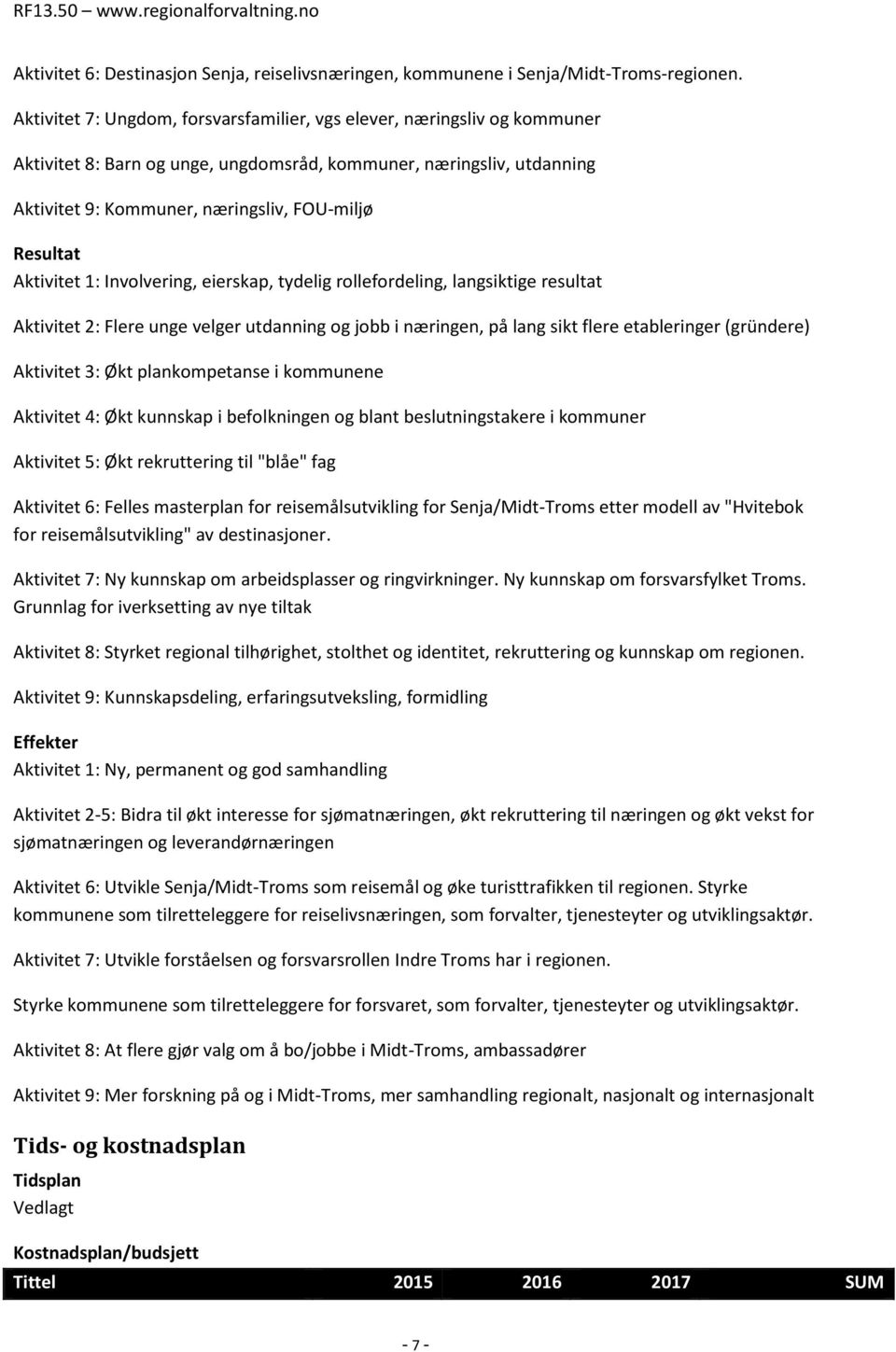 Aktivitet 1: Involvering, eierskap, tydelig rollefordeling, langsiktige resultat Aktivitet 2: Flere unge velger utdanning og jobb i næringen, på lang sikt flere etableringer (gründere) Aktivitet 3: