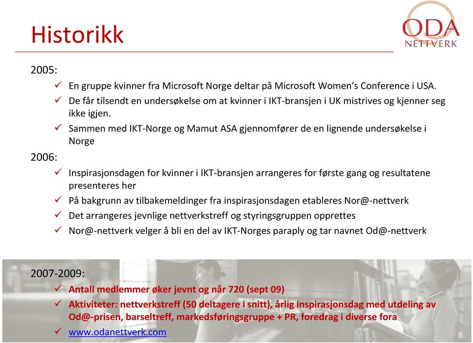 Sammen med IKT-Norge og Mamut ASA gjennomfører de en lignende undersøkelse i Norge Inspirasjonsdagen for kvinner i IKT-bransjen arrangeres for første gang og resultatene presenteres her På bakgrunn